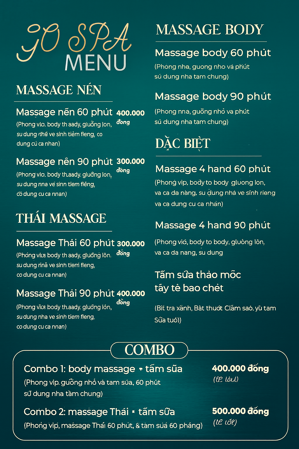 Menu GO SPA
